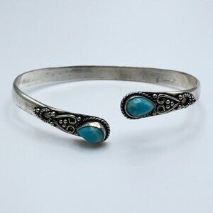 Western Style Silver and Imitation Turquoise Wrap Bangle Bracelet